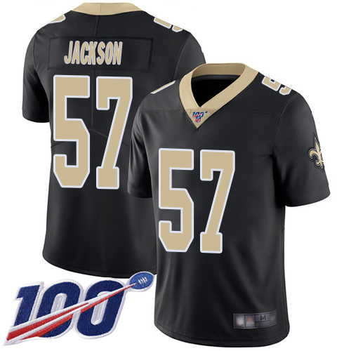 Men New Orleans Saints Limited Black Rickey Jackson Home Jersey NFL Football #57 100th Season Vapor Untouchable Jersey